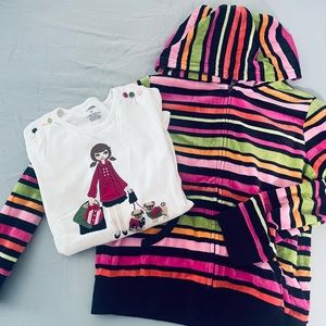Gymboree 2pcs Matching outfit Fleeces striped hoodie jacket & puppy top Sz 10 12